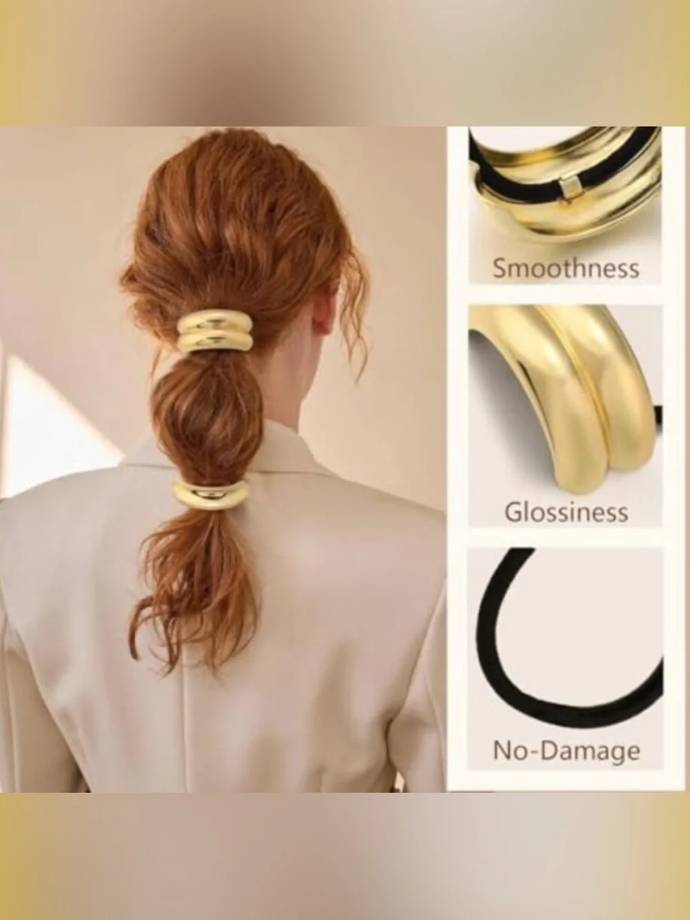 NEW - 3 Gold Ponytail Hair Ties - like Michelle Pfeiffer in The Madison!